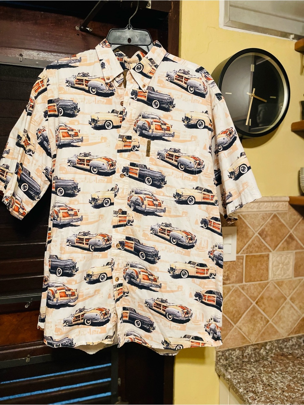Vintage North River Men’s Heavyweight Cotton Retro Vibe, Cars Prints Shirt Size